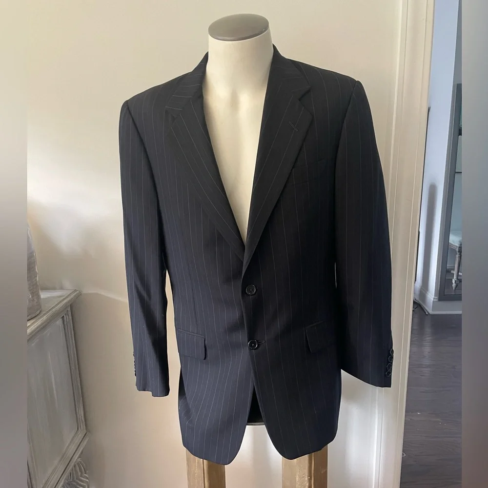 HICKEY FREEMAN COLLECTION LORO PIANA PIN STRIPE NAVY BLUE JACKET SIZE 38…